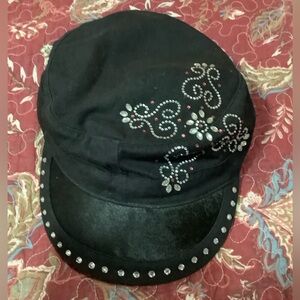 EUC- BHW 100% Cotton Crystal Embellished Newsboy Cap.